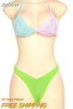 znbbw Summer Sexy Casual Bikini 2 Two Piece Sets Club Outfit For Women 2023 V Neck Crop Top And Underwear Set Female