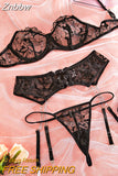 Znbbw Sexy Lingerie Transparent Women's Underwear Panties Set 4-Pieces Hot Thong Fancy Luxury Lace Erotic Outfits