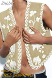 Znbbw TRAF Embroidered Open Waistcoats Women Cotton Basicos Femme Vests Women Sexy Cropped Tops Women Sleeveless Coats