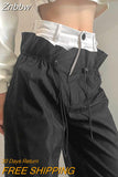 Znbbw Streetwear High Waist Straight Trousers Women Harajuku Hip Hop Patchwork Wide Leg Cargo Pants Fashion Casual Sweatpants