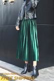 Znbbw Summer 2023 New Fashion Skirt High Waist Velvet Pleated Skirt Women Solid Elastic Waist Skirt Female