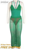 znbbw Sexy Halter Mesh Backless Camisole 2 Two Piece Skirt Set Club For Women 2023 Summer White Kint See Through Bodycon set