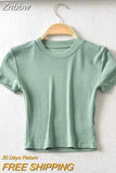 Znbbw Women Crew Neck Crop Fitted T-shirt Short Sleeve Ribbed Crop Top