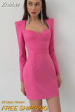 Znbbw Elegant Square Collar Full Sleeve Mini Dress Women Gown Fashion Autumn Winter New Vintage Bodycon Party Dress Vestido