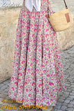 Znbbw Party Women Ruffle Half-length Long Skirt Summer Bohemian Floral Print A-line Skirt Casual High Waist Pleats Beach Skirt