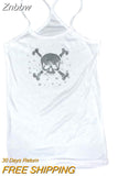 Znbbw Y2K White Ladies Skull Tank Top Sleeveless Punk Sexy Crop Top T Shirt Girls Party Retro Aesthetic Casual T Shirt vintage