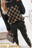 znbbw Women Suit Jogger Two Piece Set Autumn Fashion Print Tracksuits Women 2023 Streetwear Zipper Long Sleeve Tops + Trousers Outfits