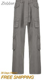 Znbbw Cargo Pants Fashion Vintage Streetwear Baggy Pants Casual Pockets Low Waist Retro Hip Hop Loose Sexy Overalls Denim Trousers