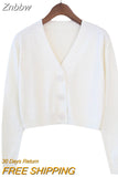 Znbbw Crop Cardigan Women Korean Short Sweater Long sleeve V neck Green Blue