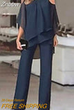 Znbbw Women Straight Long Pants Outfits Casual Off Shoulder Ruffled Irregular Party Suit Spring Office Commuting Two Piece Set Elegant