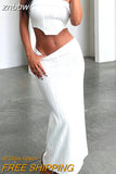 znbbw Women Sexy Sleeveless Strapless Crop Top And Skirt Two Piece Sets Solid Clothes Backless Corset Party Club Prom Fashion 2023