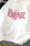 Znbbw Bratz Letter Sweatshirt Women's Casual Pink Top harajuku Fashion Hooded Sweatshirt Long Sleeve Print Graphic Jacket Women