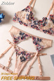 Znbbw Fancy Lingerie Floral Underwear 5-Piece Transparent Lace Intimate Luxury Push Up Bra Panty Set Garter Sexy Outfits