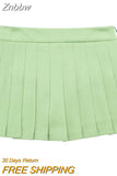 Znbbw TRAF 2023 Fashion Women Green Blazer Suits Open Stitch Long Sleeve Crop Top Female Shorts Skirts Thin Y2K 2 Piece Set