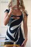 Znbbw Zebra Print Square Collar Slim Playsuits Women Short Sleeve Cut Out One Piece Rompers 2023 Summer Harajuku Y2K Clothes