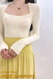 Znbbw Two Top Winter Base Square Collar Sexy Big Breasts Elegant Solid Color Slim Sexy Long Sleeve T-shirt Tees Tops Korean