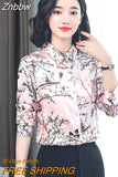 Znbbw Fall New Fashion Floral Blouse Female Lapel Is Thin Temperament Long-sleeved Blusa High-end Shirt KK1481