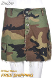 Znbbw Casual Camouflage Button Side Slit Mini Skirt Women Summer Fashion y2k Streetwear Slim High Waist Hip Skirt