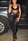 znbbw Spring Sexy Mesh Cami Crop Top And Pants Sets Club Outfit For Women 2023 Hollow Out 2 Two Piece Sets Female Matching Set
