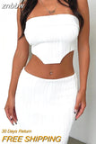 znbbw Women Sexy Sleeveless Strapless Crop Top And Skirt Two Piece Sets Solid Clothes Backless Corset Party Club Prom Fashion 2023