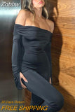 Znbbw Slash Neck Off Shoulder Long Sleeve Slim Jumpsuits Women Backless Black Stretchy One Piece Rompers 2023 Spring Fall Clothes