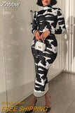 Znbbw Women Fashion Autumn Long Sleeve Printed Bodycon Pencil Long Dress Streetwear 2023 Fall Clothes Wholesale Items