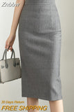Znbbw Vintage Gray Red Stretch Pencil Skirts For Women Office Lady Formal Black Midi Skirts Elegant Female Package Hip Skirts