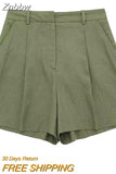 Znbbw TRAF Summer Linen Suits Women Buttons Sleeveless Thin Vest Crop Top Female Pleated Shorts Set Women 2 Piece Set
