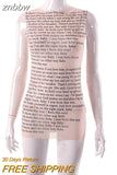 znbbw Y2k Streetwear Lettering Print One Piece Tee Club Outfit For Women 2023 Summer O Neck See Through T Shirt Sleeveless Top