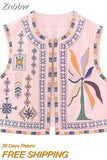 Znbbw TRAF Embroidered Vest Cardigan For Women Vintage National Style Patchwork Sleeveless Top 2023 Open Waistcoat