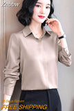 Znbbw Woman Blouses 2023 Office Lady Simplicity Hidden Breasted Silk Satin Shirts For Women Basic Clothing Female Casual Tops