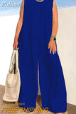 Znbbw Women Casual O-Neck Sleeveless Tank Playsuits Fashion Pattern Print Wide Leg Jumpsuit Office Lady Loose One Piece Rompers