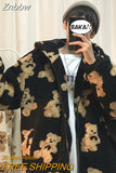 Znbbw Men Cartoon Bear Lamb Wool Hooded Coat Casual Oversized Zip Up Sweatshirt Tops 2023 Winter Men Hoodie Jacket Cute Korean Outwear