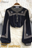 Znbbw Versatile Embroidery Shirt Women's Spring Autumn 2023 New Stand Collar Bohemian Loose Blouse Womens Tops G03