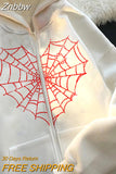Znbbw Y2k Harajuku Men's Hoodie Halloween Hot Drill Spider Web Print Korean Sweatshirt Y2K Gothic Vintage Sweatshirt Men's Winter