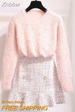 Znbbw Suit Female Korean High Street Long-sleeve Sweater + Half Body Skirt Women Black 2pcs Set