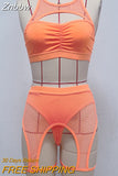 Znbbw Sexy Female Lingerie Fishing Net Patchwork Women's Underwear 4-Pieces Fancy Intimate Bra And Panty Garters Exotic Sets 914