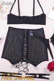 Znbbw Erotic Lingerie Open Bra Sissy Bandage Garter Intimate Sensual Crotchless Panties Sheer Lace Bilizna Set Uncensored