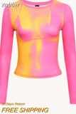 znbbw Spring Sexy Graphic T Shirt Summer Clothes For Women 2023 Yellow Long Sleeve O Neck Tops Female Tees White Tee Shirt