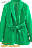 Znbbw Tops With Belt Pant Sets Women Fashion Single Button Jacket Trousers Autumn Winter Office Outfits Outwear