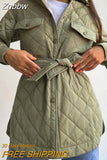 Znbbw Jacket Women 2023 Green Long Breasted Lapel Thickened Cotton Coat urn Down Collar Belt Straight Overcoat Casual Parkas
