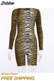 Znbbw fashion women fall skinny autumn clothes leopard print striped long sleeve fitness playsuit jumpsuit bodysuit 2023