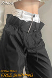 Znbbw Streetwear High Waist Straight Trousers Women Harajuku Hip Hop Patchwork Wide Leg Cargo Pants Fashion Casual Sweatpants