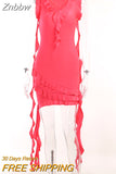 Znbbw V Neck Ruffles Flower Bodycon Mini Dress Women Sleeveless Ribbons Solid Party Vestido 2023 Summer Harajuku Y2K Clothes