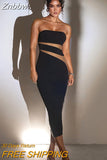 Znbbw Women Fashion Strapless Bodycon Party Club Streetwear Black Midi Dress 2023 Summer Clothes Wholesale Items For Business