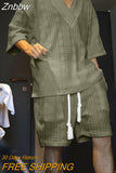 Znbbw Sweater Suits Men's Summer Loose Short Sleeve T-shirt and Pocket Shorts Shorts Two Piece Woolen Weaving Man Sets 2023 New