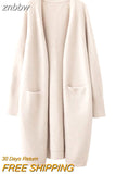 znbbw Women Solid Color Loose Thick Warm Sweater Cardigan Pocket Ladies Spring Autumn V Neck Knitted Coat Female Casual Tops