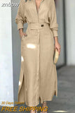 znbbw Fashion Slit Solid Shirt Dress Women Casual V Neck Lapel Full Sleeve With Pockets Long Skirt Spring Lady Streetwear Dresses