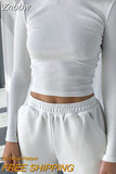 Znbbw Neck Long Sleeve Shirt Women Ribbed Sexy Cropped Tops 2023 Spring Black Casual Skinny Slim Basic Woman T Shirts White