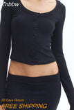 Znbbw Women Black Basic T-shirt Rib Knitted Button Up Long Sleeve Tees Vintage Cottage Y2K Fairy Grunge Crop Tops 2000s Retro Clothes